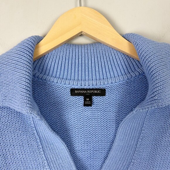 Banana Republic Chunky Fisherman Polo Sweater Blue Size Medium Women's - Picture 3 of 3